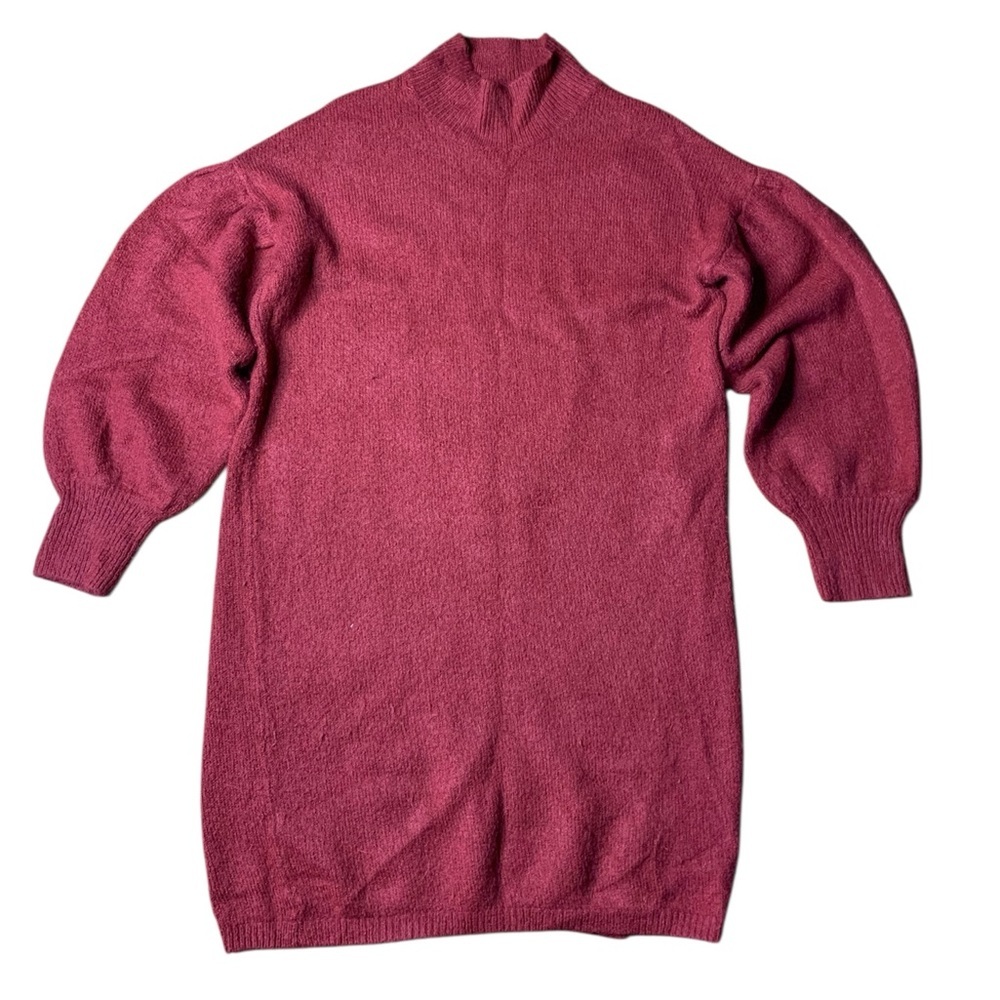 For Thee Red Balloon Sleeve Mock Neck Sweater Dress - M